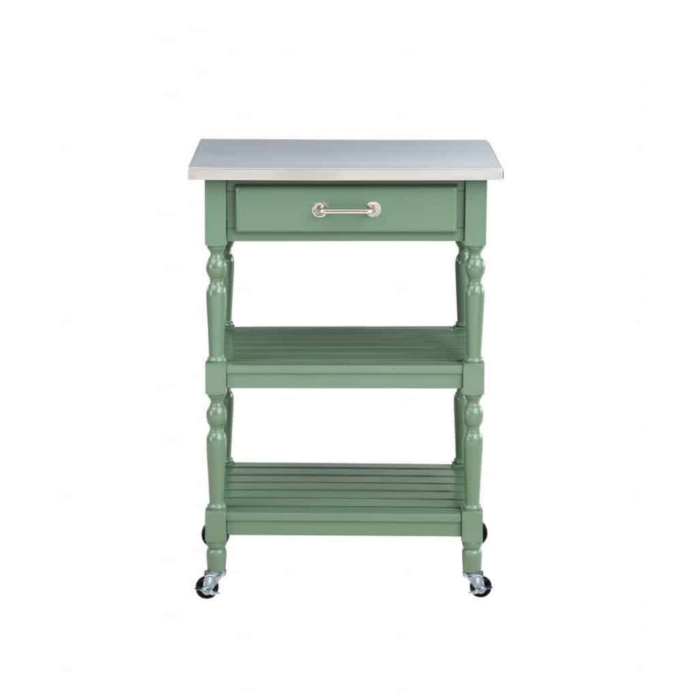 Irvin 33 Inch Kitchen Cart with Drawer and Shelves, Locking Wheels, Green - BM293806