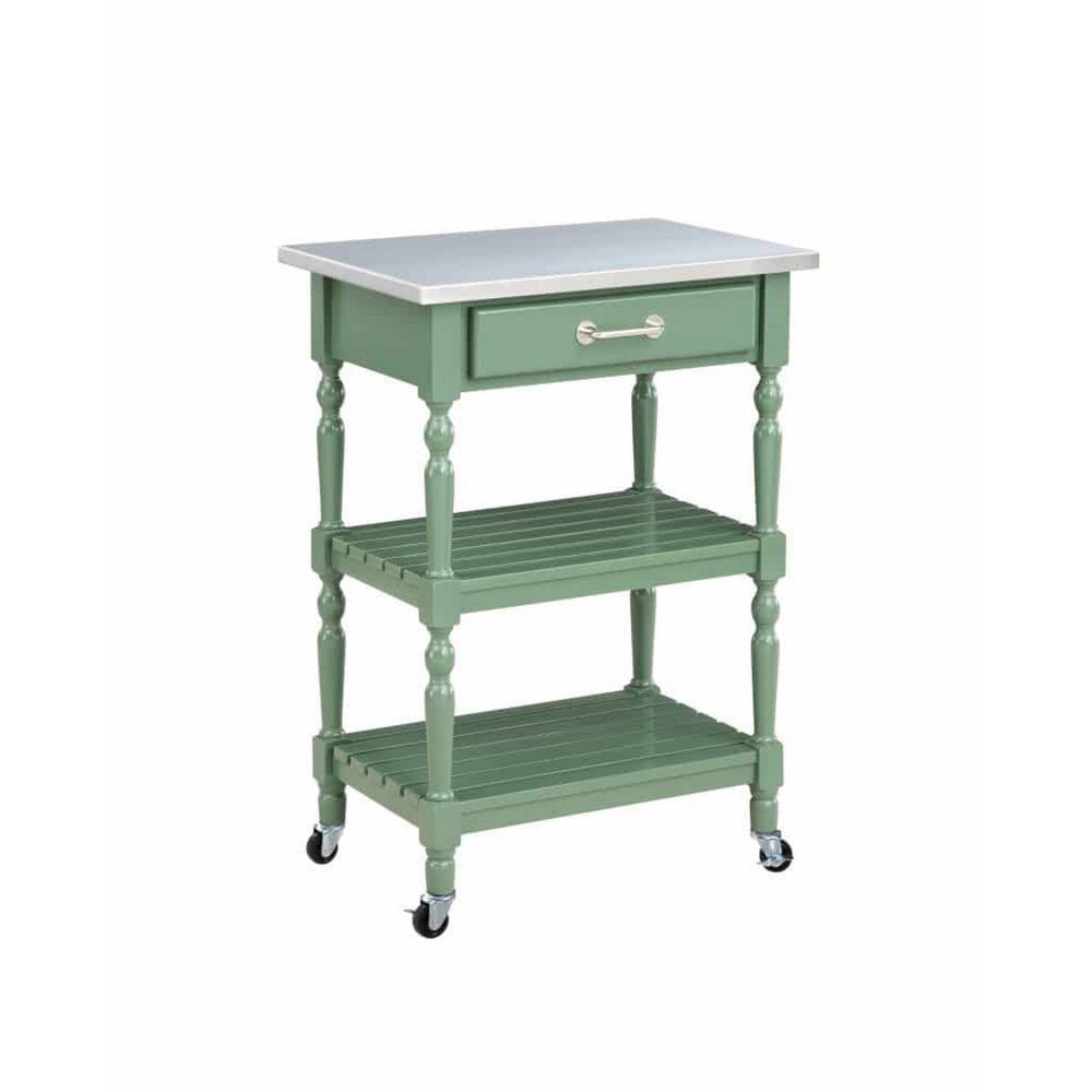 Irvin 33 Inch Kitchen Cart with Drawer and Shelves, Locking Wheels, Green - BM293806