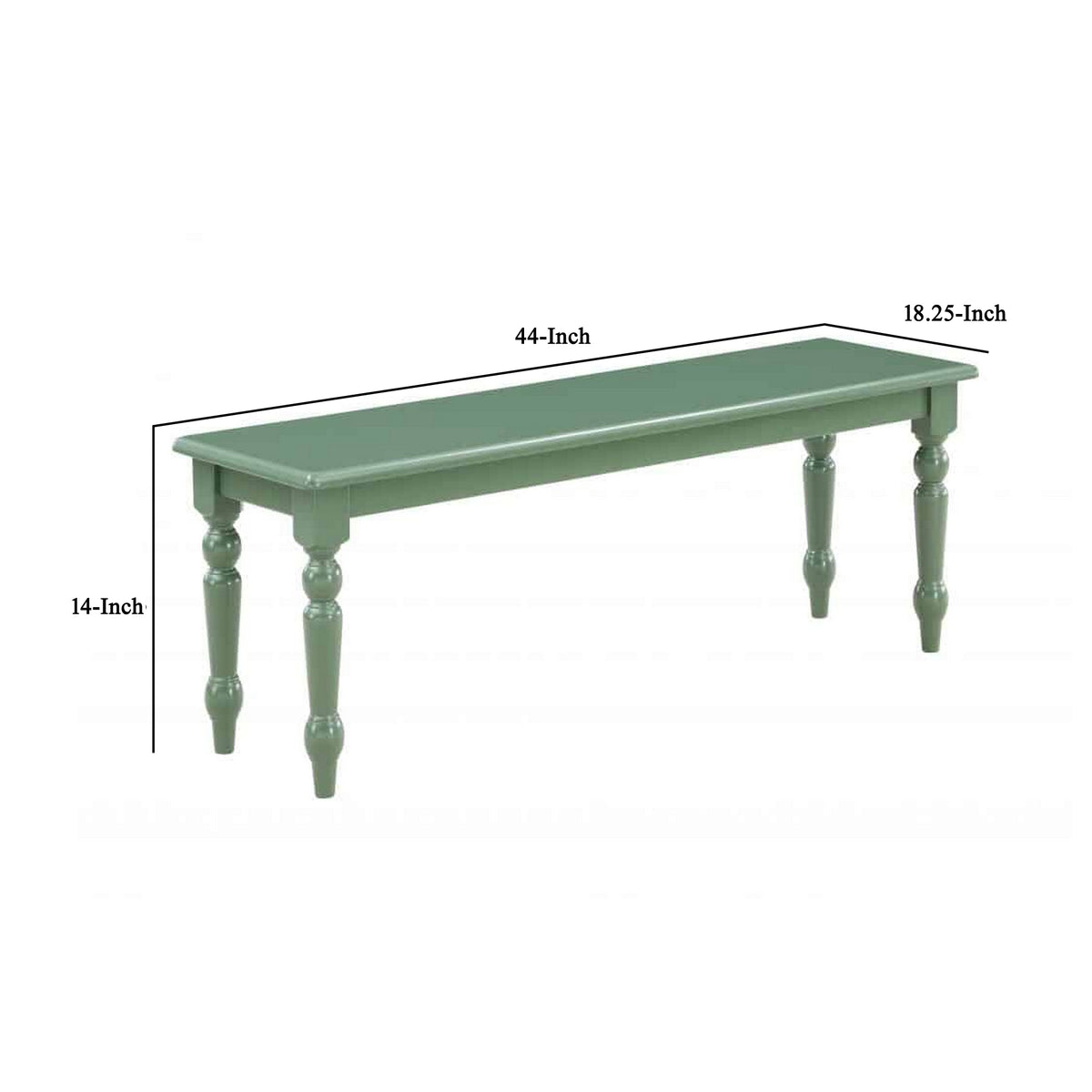 Irvin 48 Inch Modern Wood Dining Bench with Turned Legs, Equestrian Green - BM293810