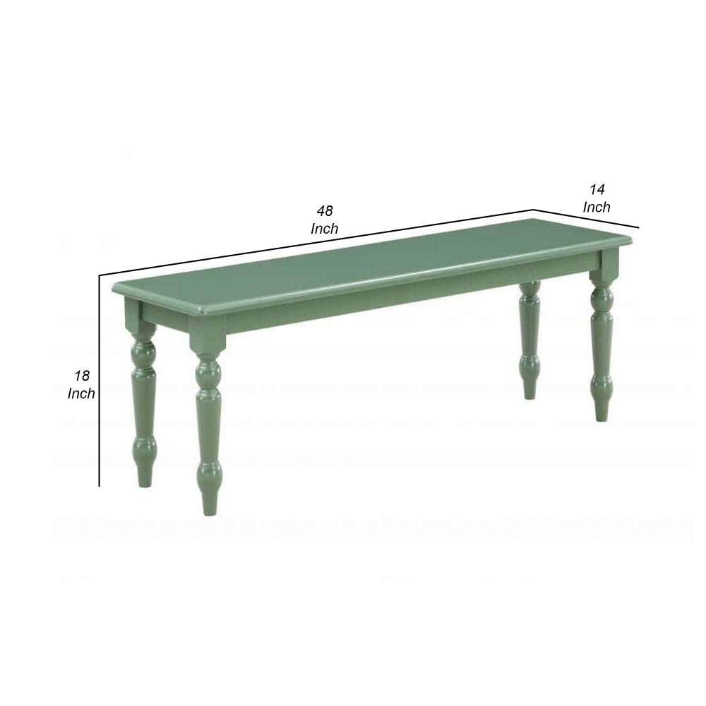 Irvin 48 Inch Modern Wood Dining Bench with Turned Legs, Equestrian Green - BM293810