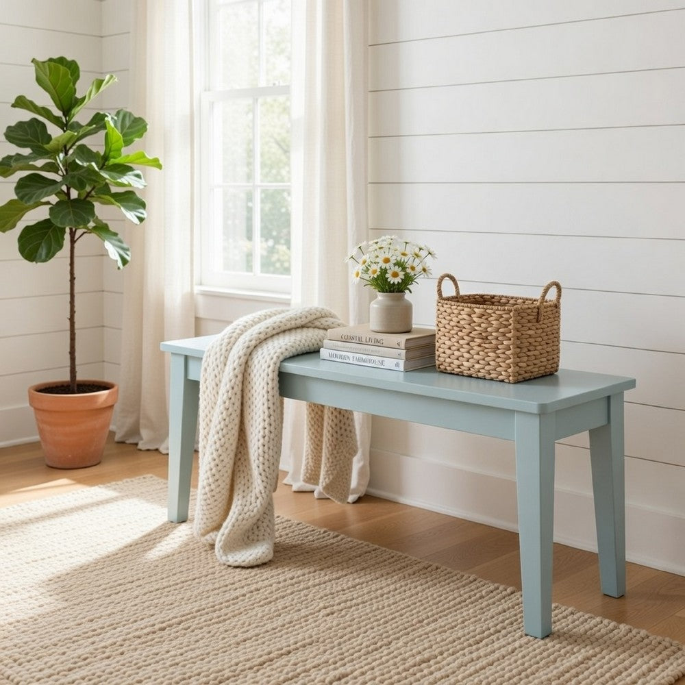 Bray 44 Inch Modern Rectangular Dining Bench, Tapered Legs, Teal Blue - BM293816