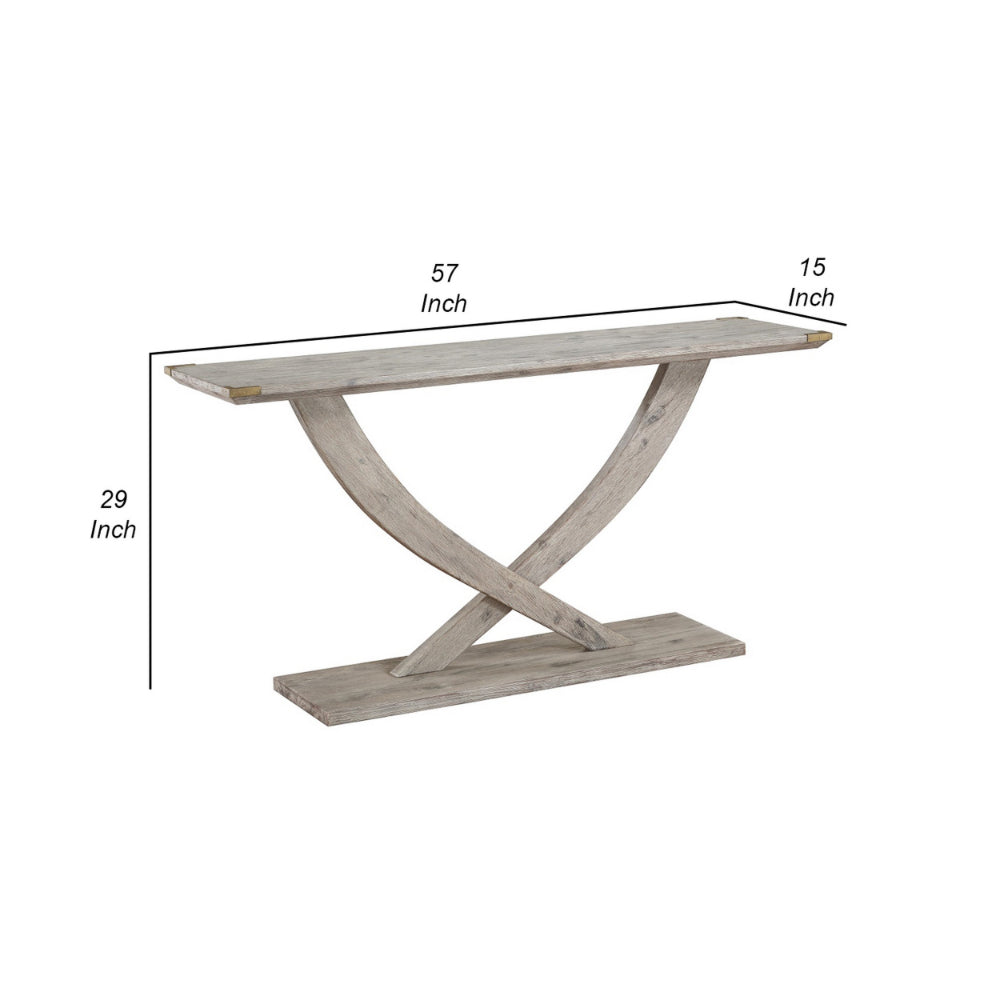 Kit 57 Inch Acacia Wood Console Table, Cross Legs, Gray - BM293819