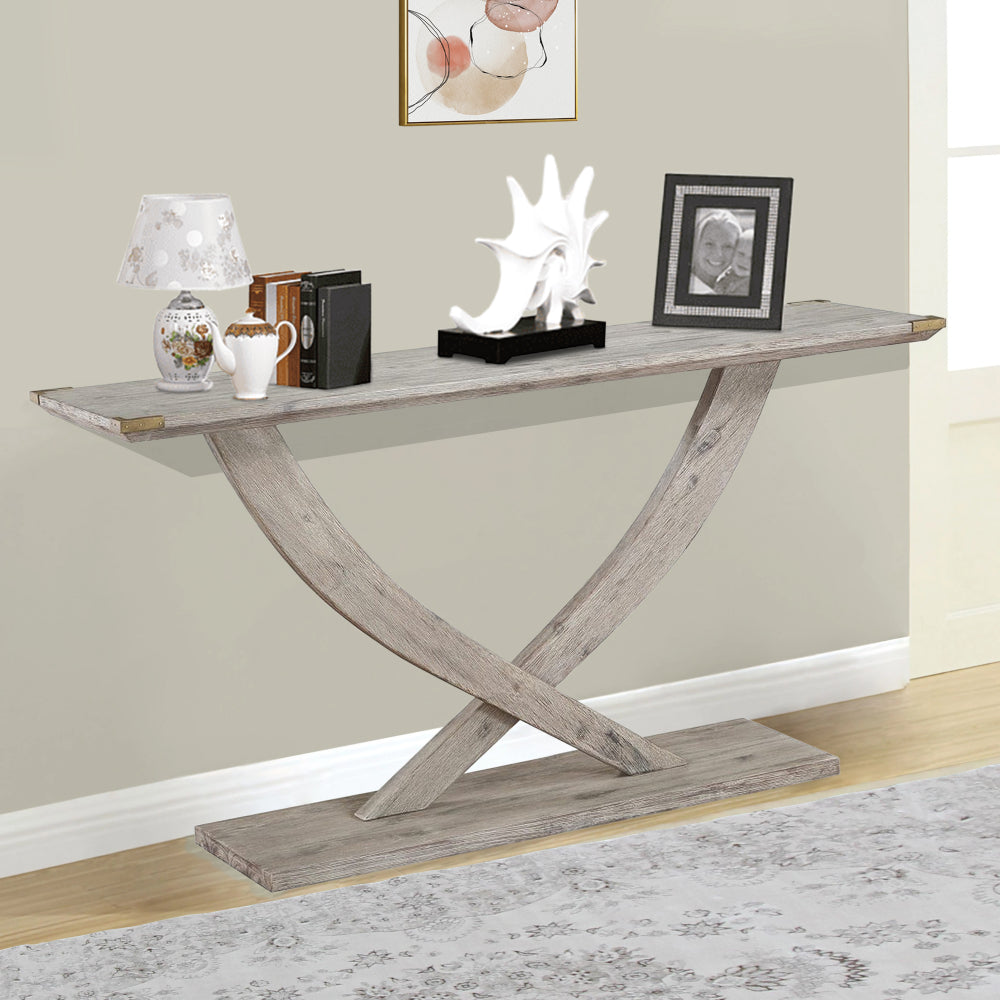 Kit 57 Inch Acacia Wood Console Table, Cross Legs, Gray - BM293819