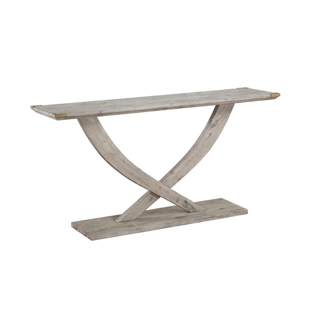 Kit 57 Inch Acacia Wood Console Table, Cross Legs, Gray - BM293819