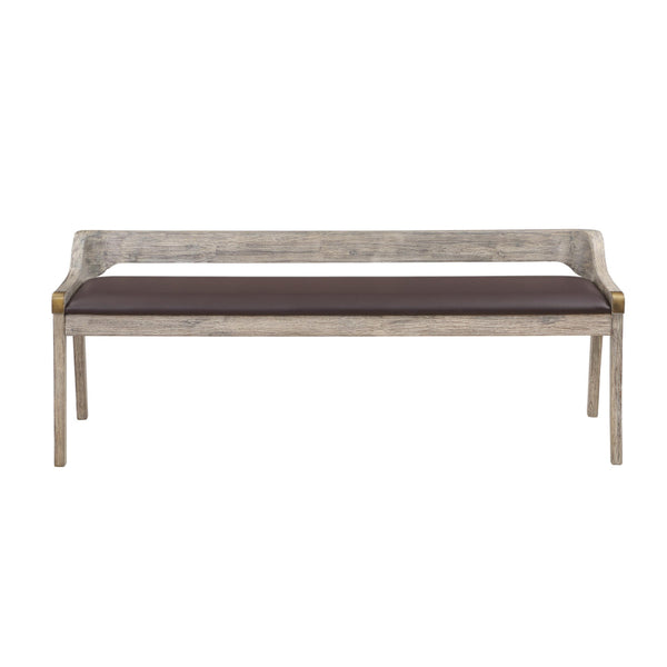 Kit 60 Inch Modern Dining Bench, Padded Seat, Curved Open Back, Gray, Brown - BM293823