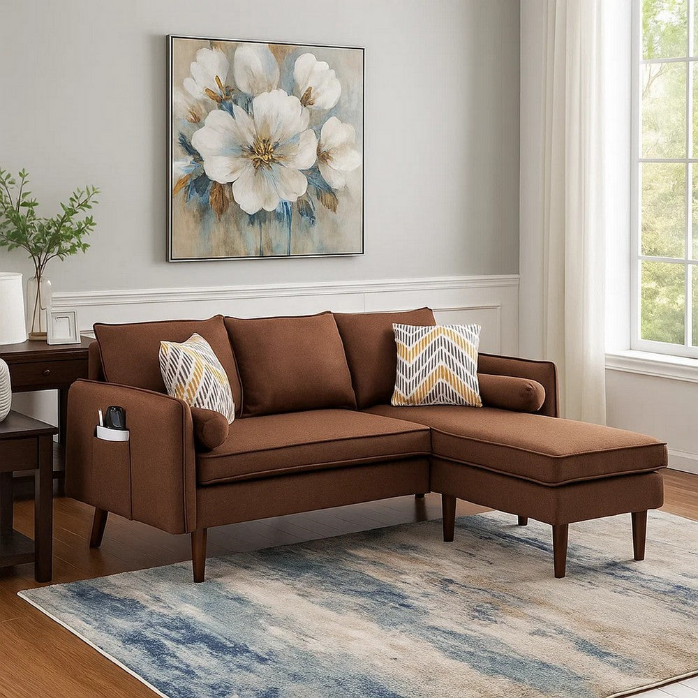 Ranon 70 Inch Sectional Chaise Sofa, Pillows, USB Ports, Side Pockets Brown - BM293946