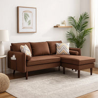 Ranon 70 Inch Sectional Chaise Sofa, Pillows, USB Ports, Side Pockets Brown - BM293946