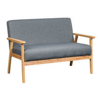 Gala 45 Inch Modern Loveseat Bench, Gray Fabric, Natural Brown Wood Frame - BM293957