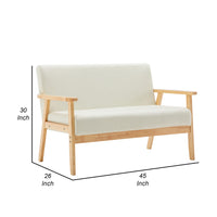 Gala 45 Inch Modern Loveseat Bench, Ivory Fabric, Natural Brown Wood Frame - BM293960