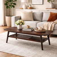 Gala 47 Inch Modern Wood Coffee Table with Bottom Shelf, Espresso Brown - BM293965