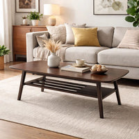 Gala 47 Inch Modern Wood Coffee Table with Bottom Shelf, Espresso Brown - BM293965