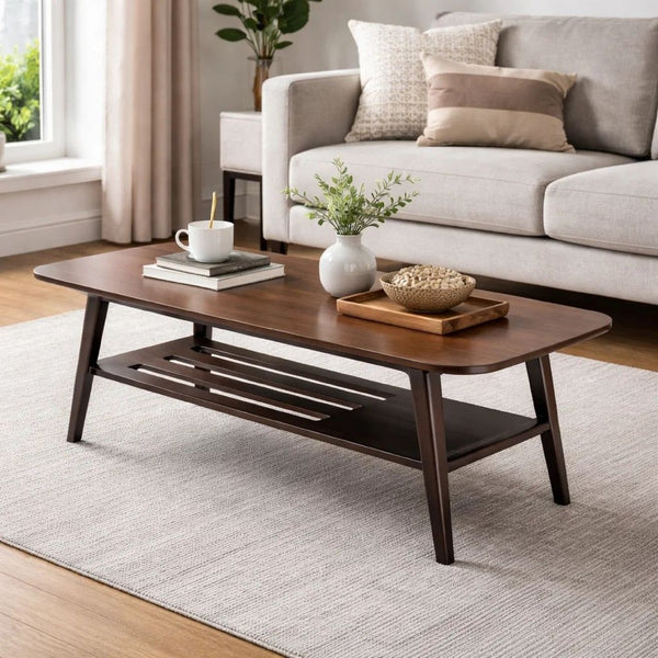 Gala 47 Inch Modern Wood Coffee Table with Bottom Shelf, Espresso Brown - BM293965