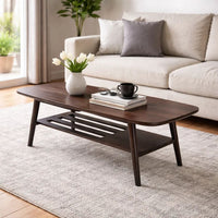 Gala 47 Inch Modern Wood Coffee Table with Bottom Shelf, Espresso Brown - BM293965