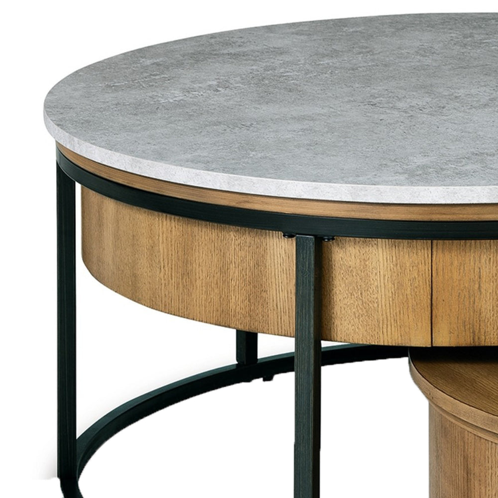 Benjara 36 Inch 2 Piece Round Nesting Coffee Table, Lift Top