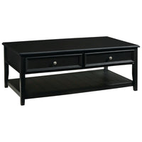 Billy 50 Inch Rectangular Coffee Table, 2 Drawers, Plank Style Shelf, Black - BM293994