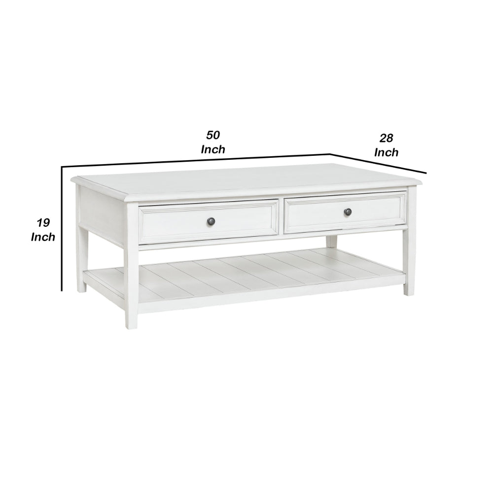 50 Inch Modern Rectangular Coffee Table with 2 Drawers in Classic White - BM294012