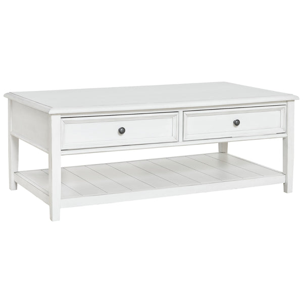 50 Inch Modern Rectangular Coffee Table with 2 Drawers in Classic White - BM294012