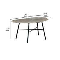 35 Inch Artisan Coffee Table, Abstract Shape Tabletop, Silver, Black - BM294013