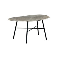 35 Inch Artisan Coffee Table, Abstract Shape Tabletop, Silver, Black - BM294013