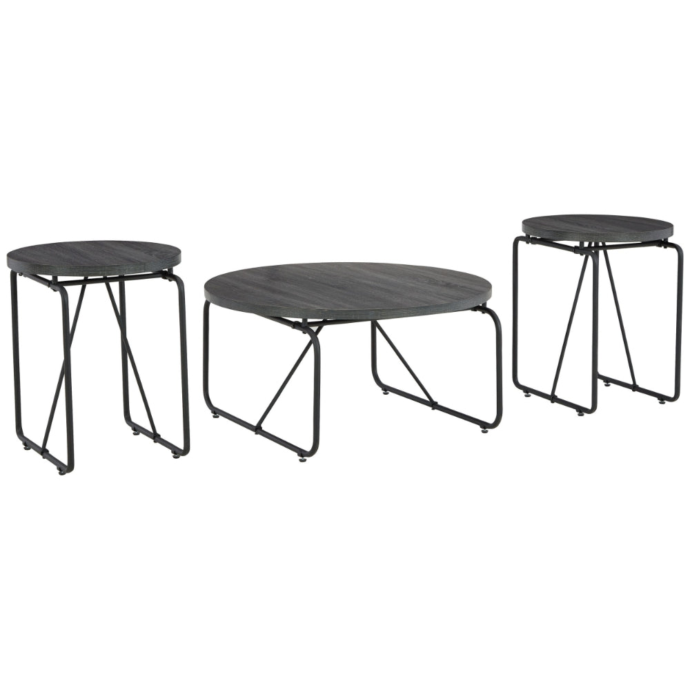 Modern 3 Piece Coffee Table Set with Side Tables, Metal Base, Charcoal - BM294067