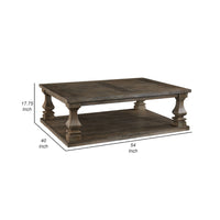 Classic 54 Inch Coffee Table, Baluster Legs, Spacious Top, Weathered Gray - BM294074