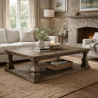 Classic 54 Inch Coffee Table, Baluster Legs, Spacious Top, Weathered Gray - BM294074