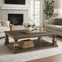 Classic 54 Inch Coffee Table, Baluster Legs, Spacious Top, Weathered Gray - BM294074