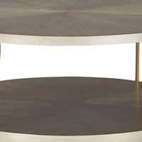 Modern 42 Inch Coffee Table, Ash Veneer, Metal Frame and Wheels, Gold, Gray - BM294084