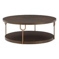 Modern 42 Inch Coffee Table, Ash Veneer, Metal Frame, Wheels, Gold, Brown - BM294085