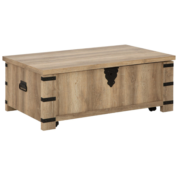 Classic 47 Inch Coffee Table, Lift Top, Concealed Storage, Light Brown Wood - BM294088