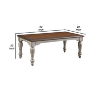 Classic 52 Inch Coffee Table, Pine Wood Construction, Brown Top, White - BM294091