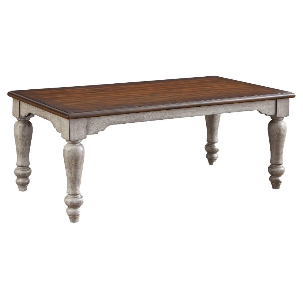 Classic 52 Inch Coffee Table, Pine Wood Construction, Brown Top, White - BM294091