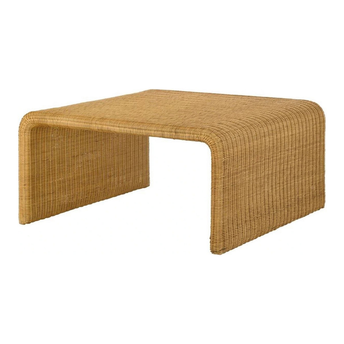 36 Inch Square Rattan Coffee Table, Waterfall Edges, Natural Textured Brown  - BM294123