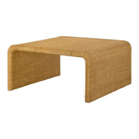 36 Inch Square Rattan Coffee Table, Waterfall Edges, Natural Textured Brown  - BM294123