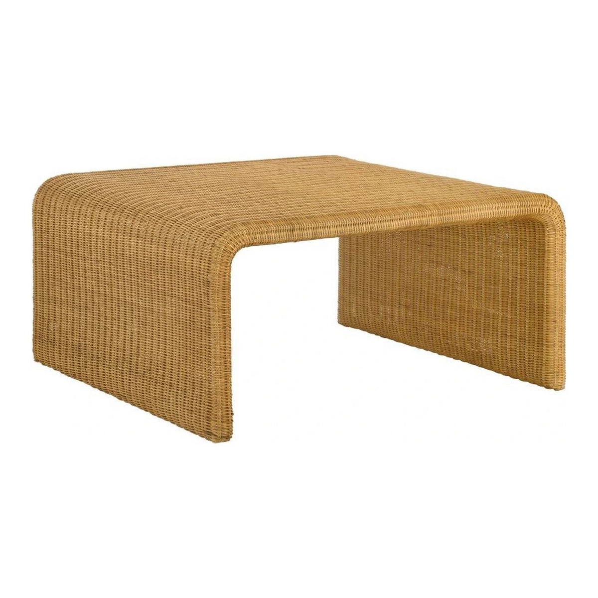 36 Inch Square Rattan Coffee Table, Waterfall Edges, Natural Textured Brown  - BM294123