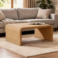 36 Inch Square Rattan Coffee Table, Waterfall Edges, Natural Textured Brown  - BM294123