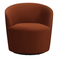 30 Inch Swivel Accent Chair, Padded Barrel Style, Burnished Orange Velvet - BM294138