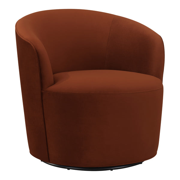 30 Inch Swivel Accent Chair, Padded Barrel Style, Burnished Orange Velvet - BM294138