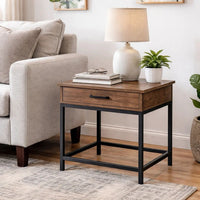 24 Inch Side End Table, Rectangular Tabletop, Single Drawer, Rustic Brown - BM294164
