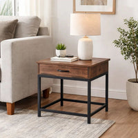 24 Inch Side End Table, Rectangular Tabletop, Single Drawer, Rustic Brown - BM294164