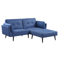 81 Inch Adjustable Sofa and Ottoman Set, Blue Fabric, Buttonless Tufting - BM294194