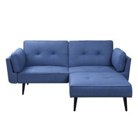 81 Inch Adjustable Sofa and Ottoman Set, Blue Fabric, Buttonless Tufting - BM294194