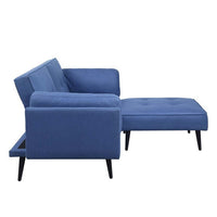 81 Inch Adjustable Sofa and Ottoman Set, Blue Fabric, Buttonless Tufting - BM294194