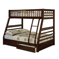 Cleo Twin Over Full Bunk Bed, Espresso Brown Pine Wood, Slatted Design - BM294212