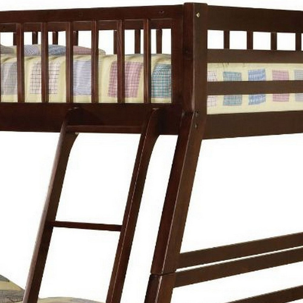Cleo Twin Over Full Bunk Bed, Espresso Brown Pine Wood, Slatted Design - BM294212