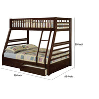 Cleo Twin Over Full Bunk Bed, Espresso Brown Pine Wood, Slatted Design - BM294212