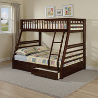 Cleo Twin Over Full Bunk Bed, Espresso Brown Pine Wood, Slatted Design - BM294212