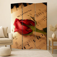 Liva 71 Inch Modern Folding Screen Room Divider, Rose and Sheet Music - BM294233