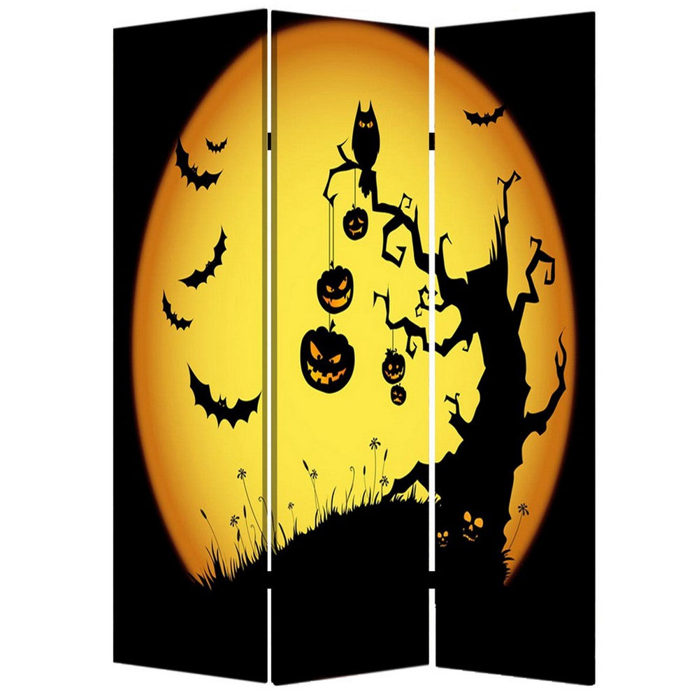 Liva 71 Inch Folding Screen Room Divider, Halloween Harvest Moon Design - BM294234