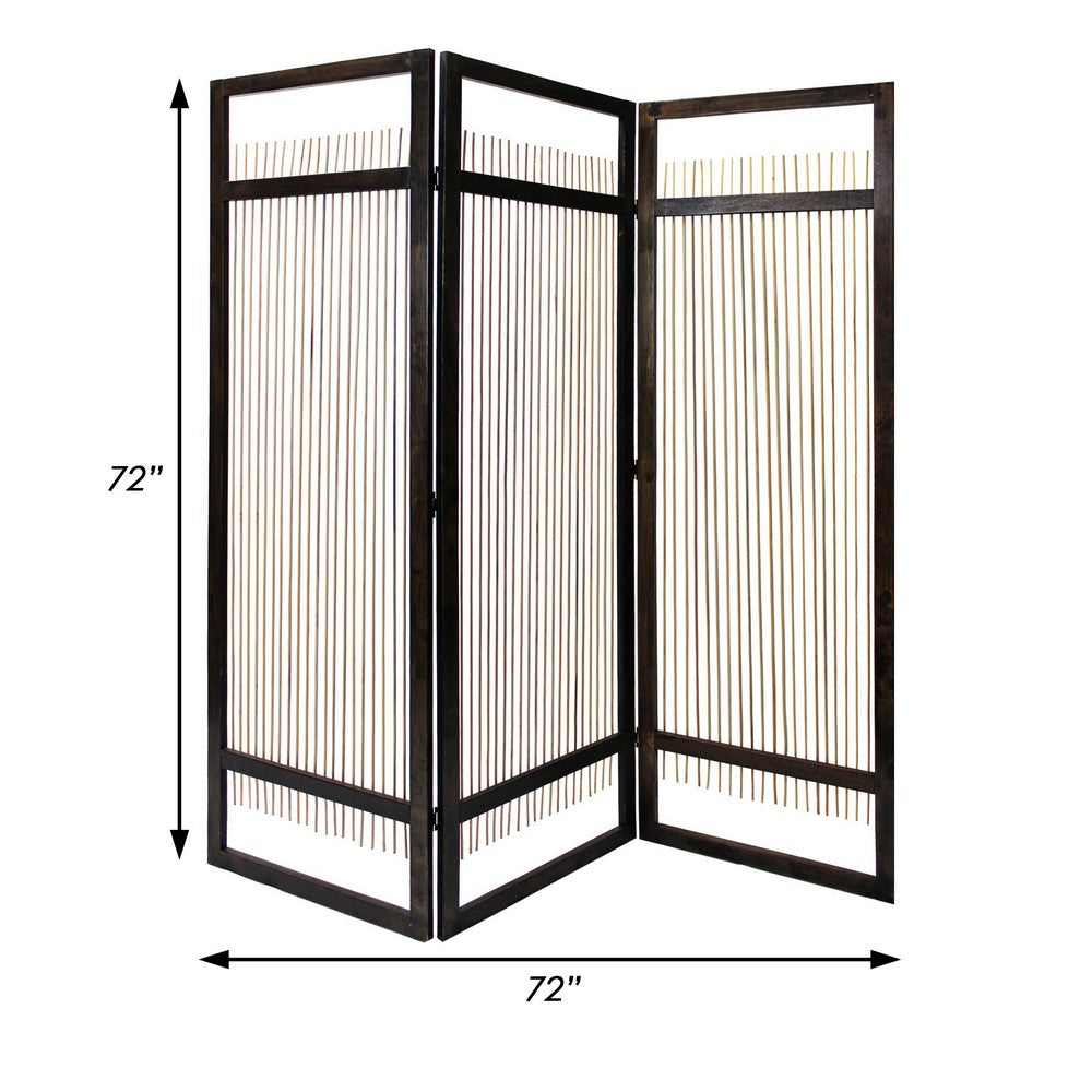 Yetta 72 x 72 Indoor Outdoor Folding Screen Room Divider, Willow, Brown - BM294237